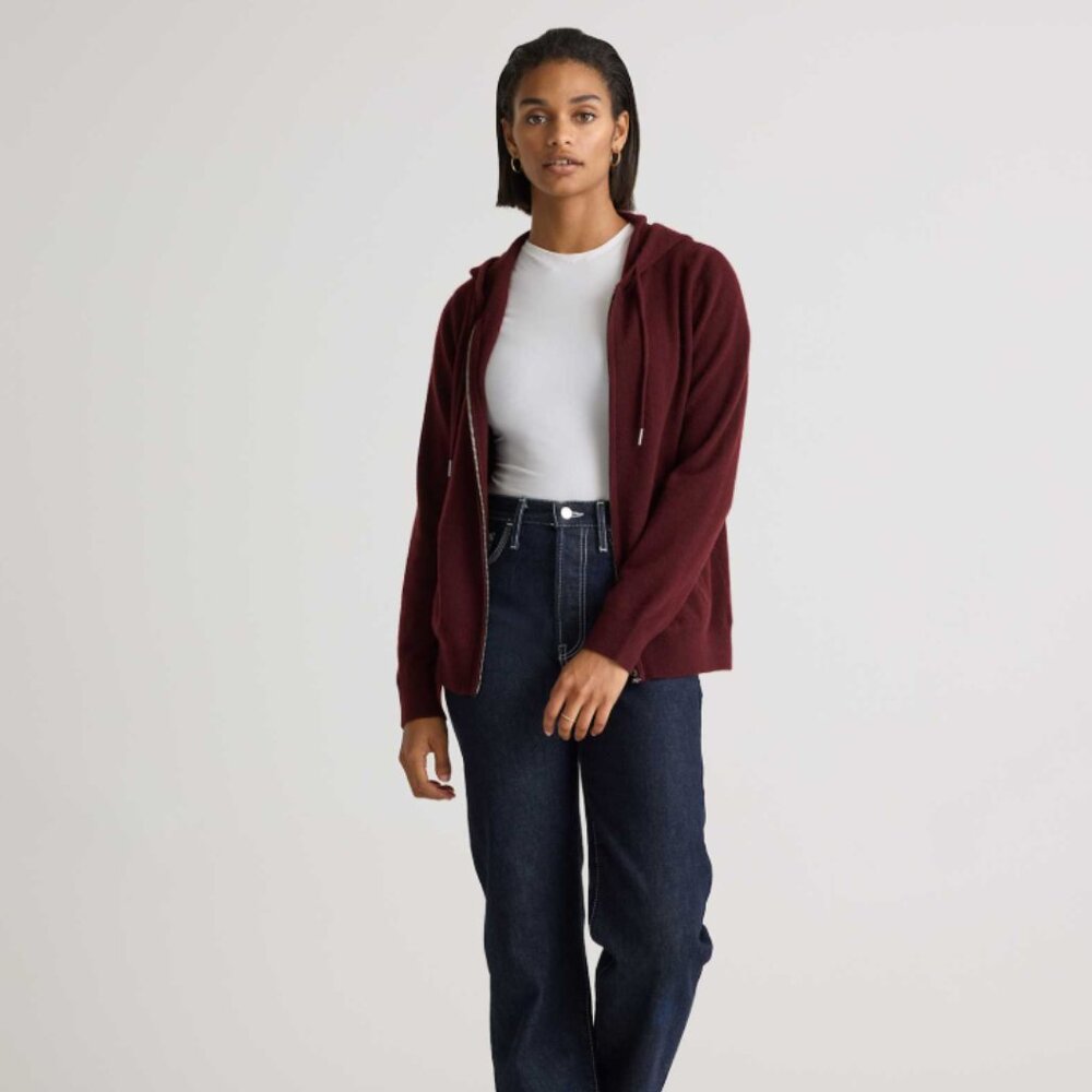 NWT Quince Mongolian Cashmere Full-Zip Hoodie Womens L Burgundy - Picture 3 of 6